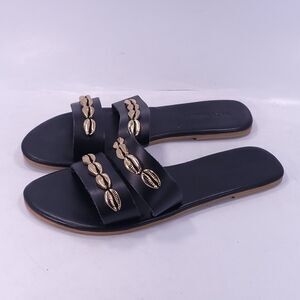 Salt+umber Slip On Casual Leather Open Back Sandals Womens Size 7 Black
